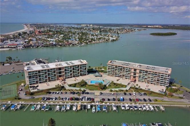 Aerial view of Marina and Water-Unit in Right Building - 1 Key Capri Key