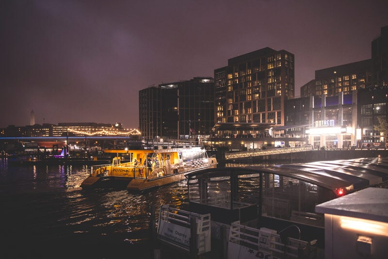 Wharf pier and ferry boat at night. - 1101 3rd St SW