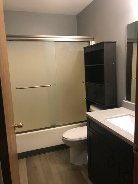 Bathroom with new vanity and shower door - 2713 Adams Ave