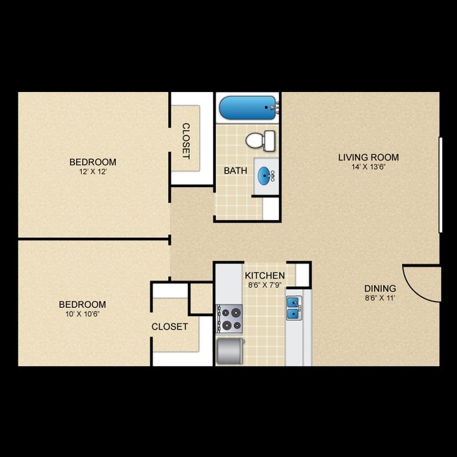 2 BED 1 BATH - Dickinson Arms Apartments