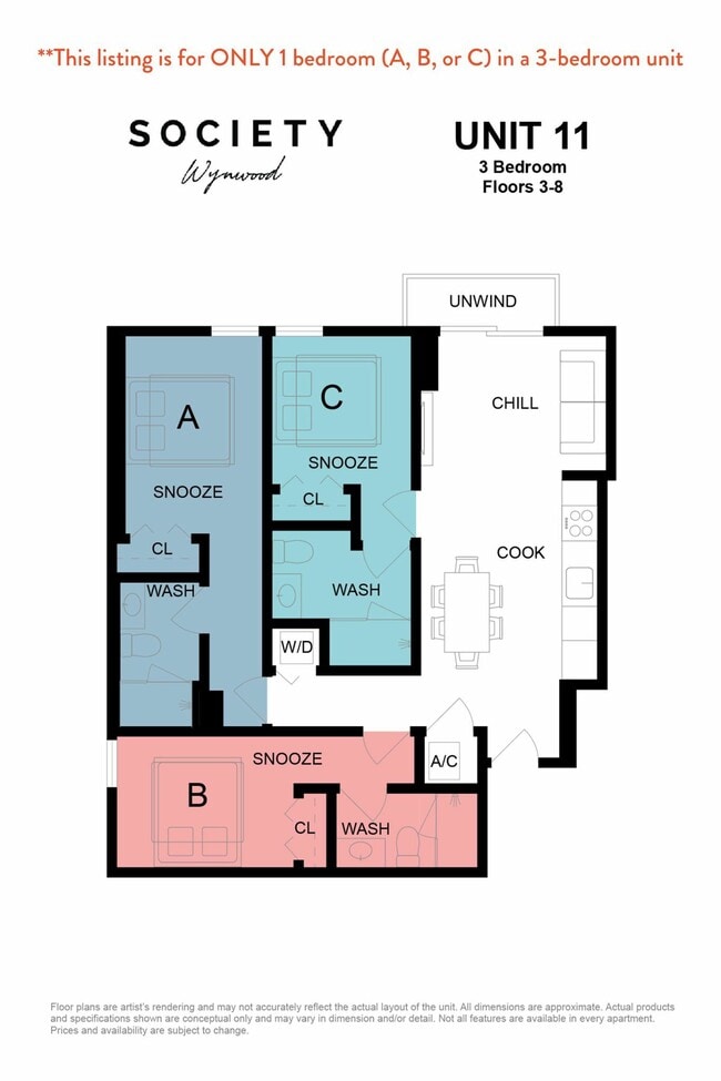 3 Bed - Unit 11 - Fl 3-8 - Society Wynwood