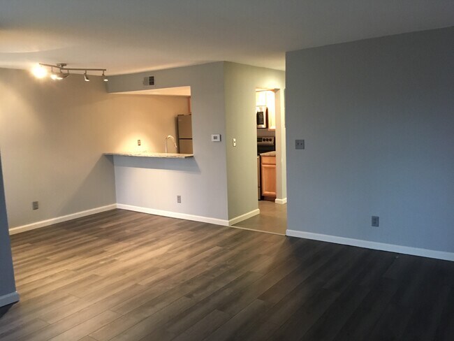 Living Room with new flooring, lighting, granite bar and kitchen counters, track lighting - 1450 Cliff Ct