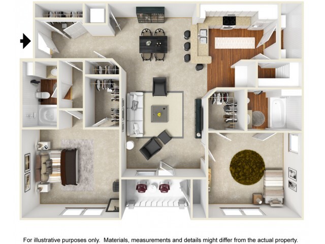 2 Bedroom 2 Bathroom Floor Plan - Astoria Apartment Homes