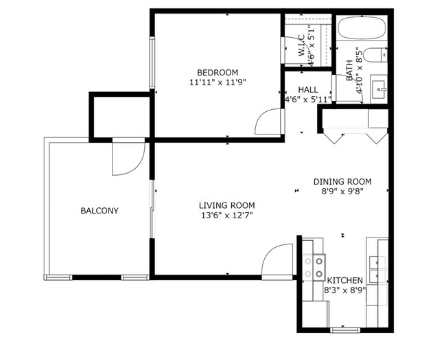 1BR Layout - The Huntley Apartments