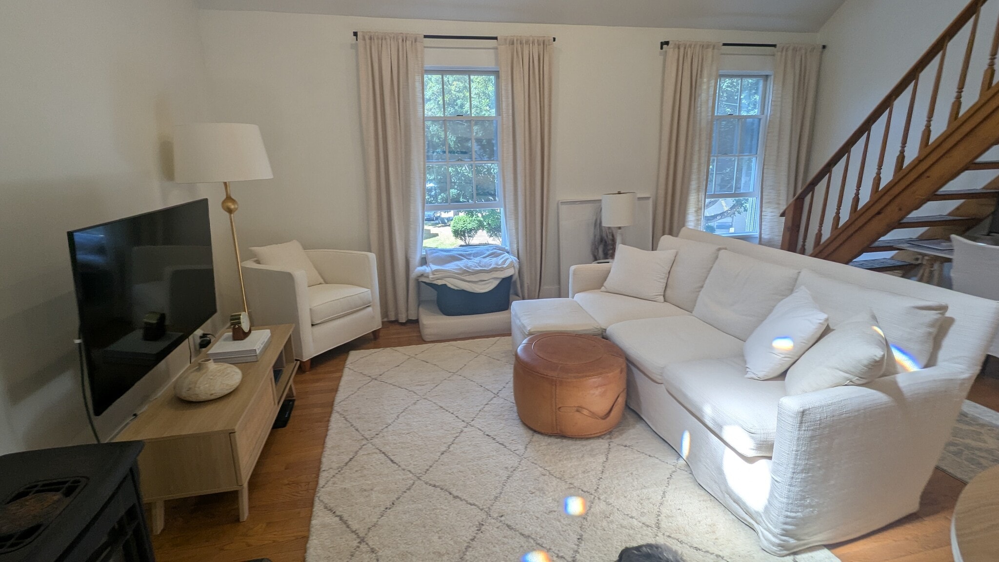 Cozy living room, dog-friendly rental (1 small dog, fees apply) - 156 Henry St