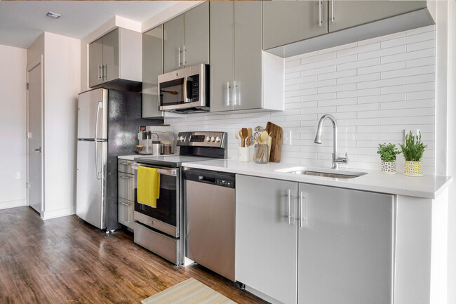 Modern Kitchens with Quartz Countertops and Stainless Steel Appliances - Entwine Apartments