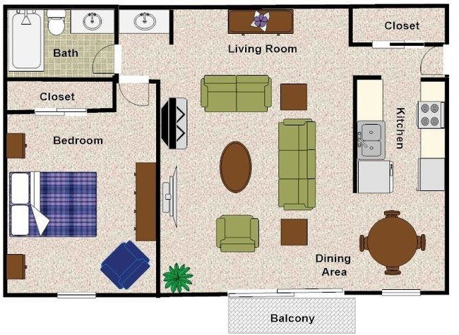 One Bedroom Floorplan - Burning Tree West