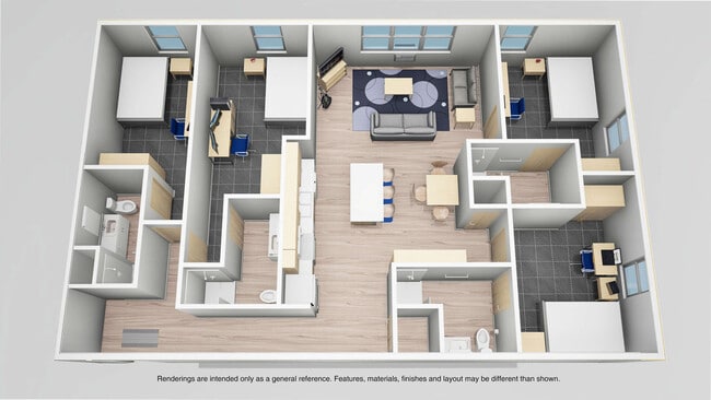 E1 Quad A - 4bd/4person (rendering) - The Elements