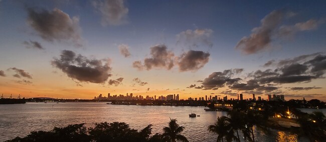 Sunset over the Miami skyline from the 5th floor balcony. - 3 Island Ave