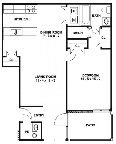 1BR/1.5BA - Brookfield Apartments