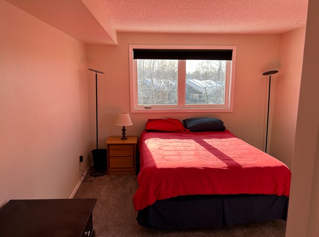 Main Bedroom (walls are white, but mid-day sun on red comforter creates pink) - 9725 Independence Dr