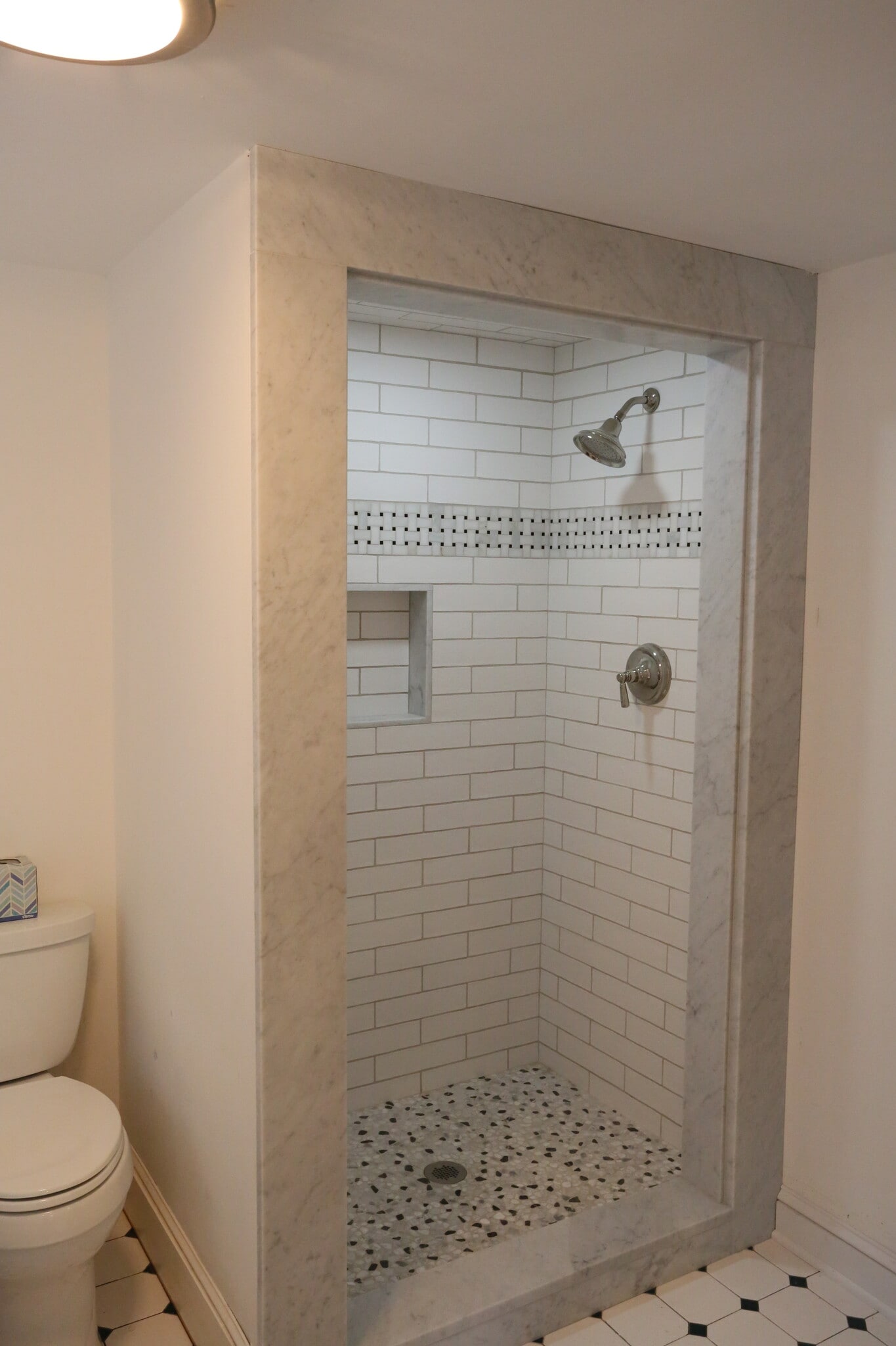 2nd Floor full bath - Carrara marble framed shower - 51 Canal St