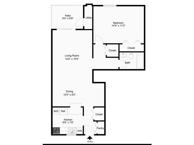 One bedroom floor plan - Wyntre Brooke Apartments