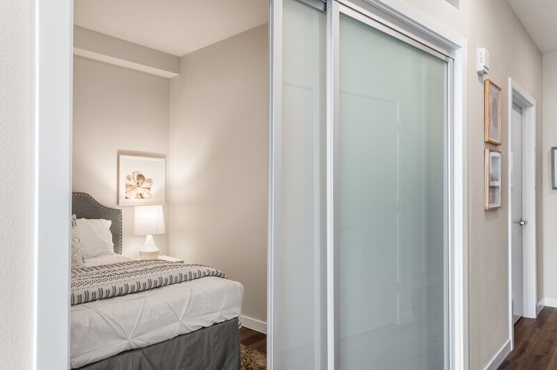 Bedroom - Frosted Glass Doors - Marquee Apartments