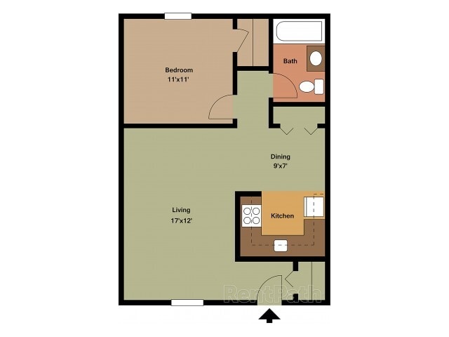 Glen Isle 1 Bed, 1 Bath floor plan 2D - Glen Isle Apartments