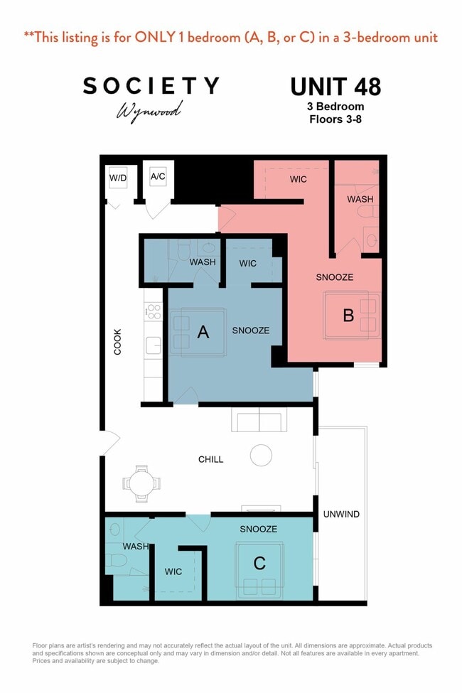3 Bed RBB - Unit 48 - Fl 3-8 - Society Wynwood