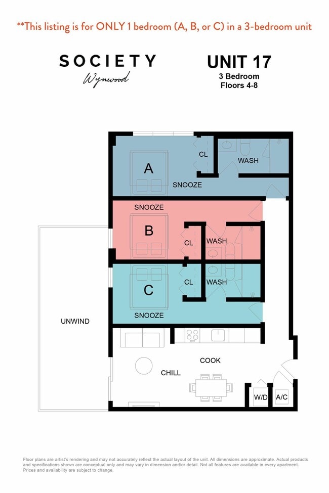 3 Bed RBB - Unit 17 - Fl 4-8 - Society Wynwood