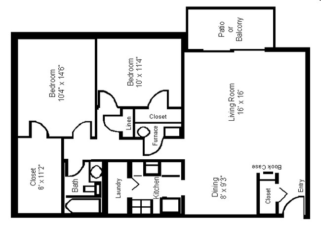 Oak - 2 Bedroom, 1 Bath w/Balcony (W/D Conn.) - Montana Valley