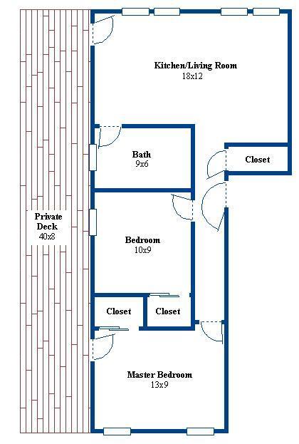 2 Bedroom w/Deck Floorplan - Mira Court Apartments