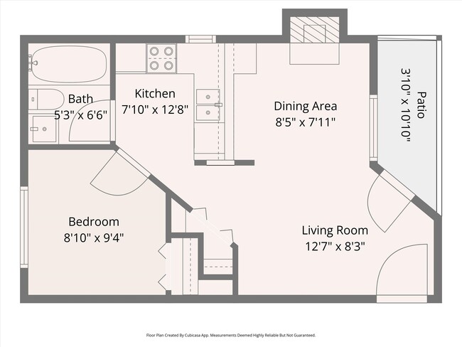 1x1- 490 sf floor plan - Pepper Park