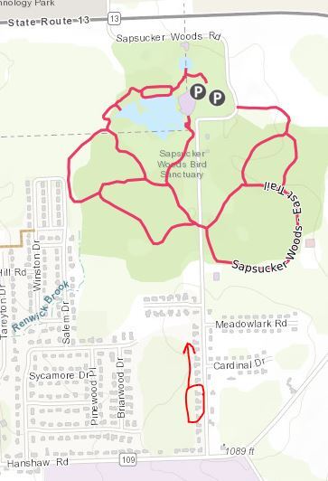 Trail map just down the road - 120 Sapsucker Woods Road