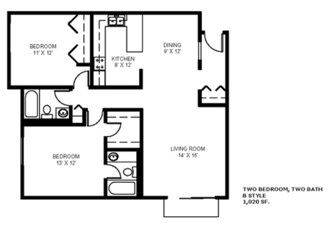 Two Bedroom Two Bath B - Buffalo Creek Apartments