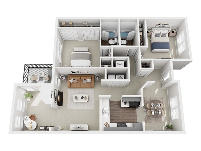 Magnolia | 2 Bed 2 Bath | 1300 sq ft | Park at Oak Ridge Apartments in Greensboro - Park at Oak Ridge