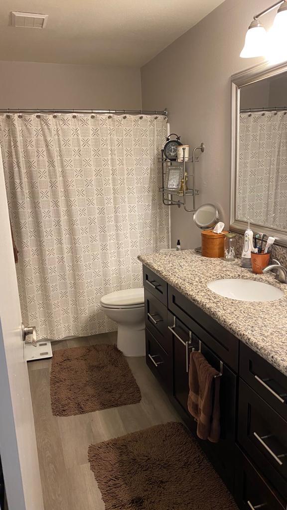 Updated bathroom with granite counter top and wood flooring - 3106 Summertime Ln
