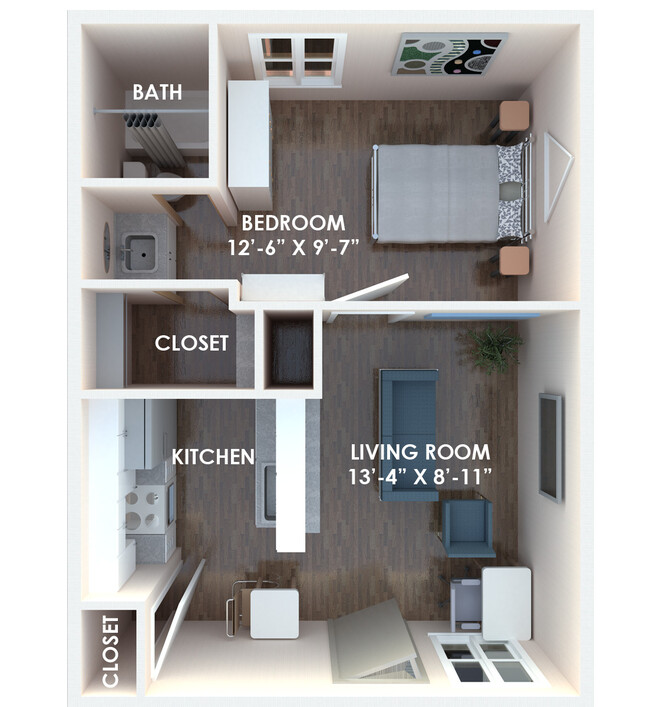 1-BR/1BA Unit - Hyde Park Court Apartments