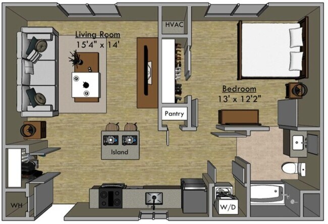 1 BDR 1 BA Floorplan - The Courtyard on 4th