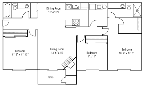 3BR/2BA - Ballinger Commons Apartments