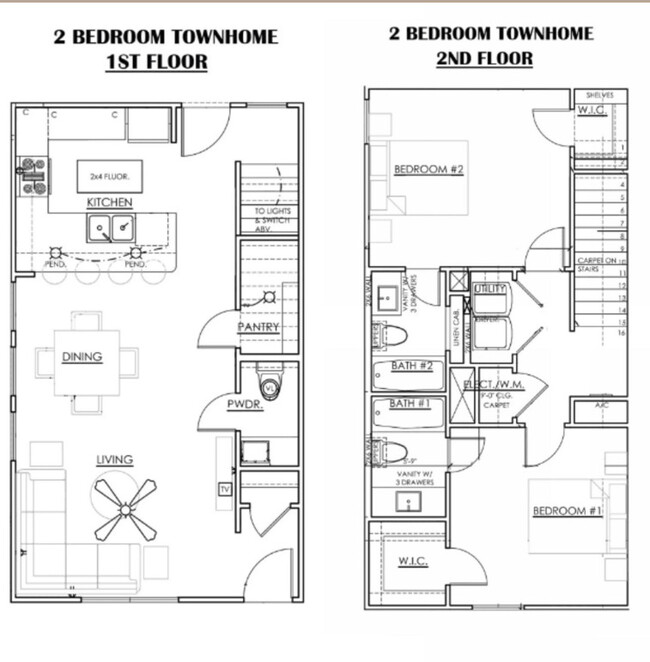 2 bed floor plan - Huntsville Village Apartments