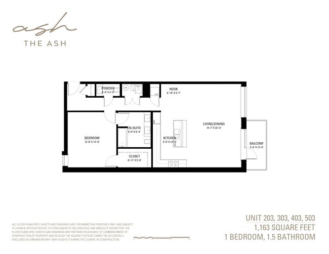 Unit 203, 303, 403 & 503 Floor Plans - The Ash