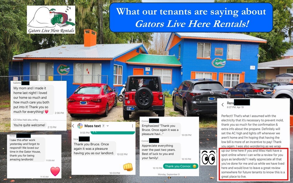 What our tenants are saying about Gators Live Here Rentals. - 835 SW 9th St