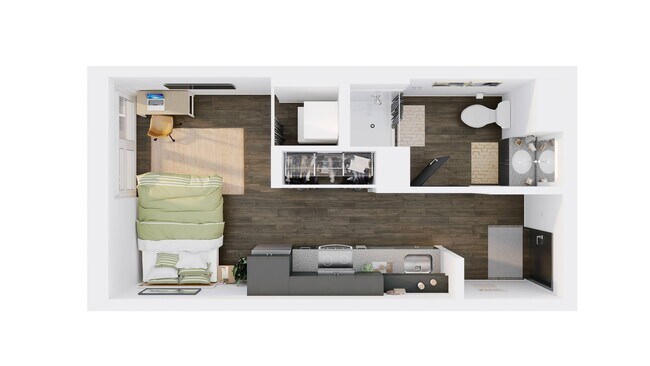 Studio 3D floor plan - Broadview at Vanderbilt