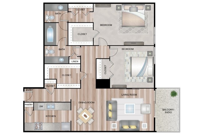 2 Bed 1.5 Bath 990 sf - Meadows on the Mainland Apartments