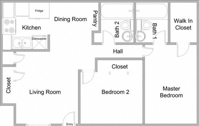 Peachgrove Apartments two bedroom two bathroom floor plan - Peachgrove Apartments