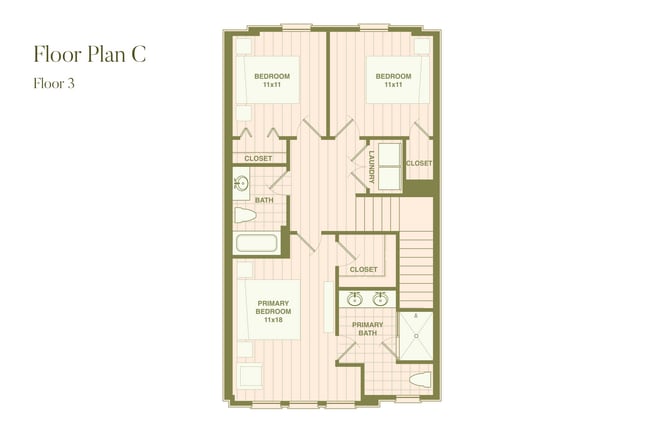 Spacious primary bedroom with ensuite bathroom and laundry closet - Fenland Townhomes