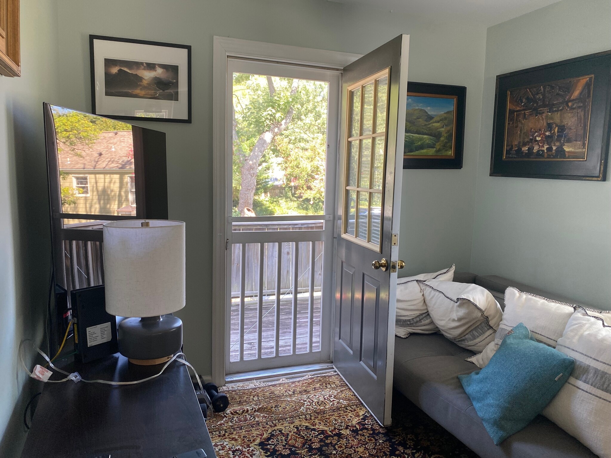 View to porch- living area has ceiling fan - 208 Meade Ave