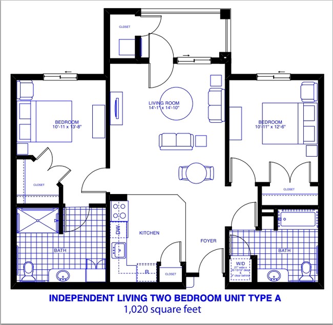 Independent Living Two-Bedroom Unit Type A - Patriots Landing Independent/Assisted Living