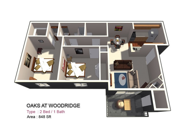 Two Bed / One Bath - Oaks at Woodridge