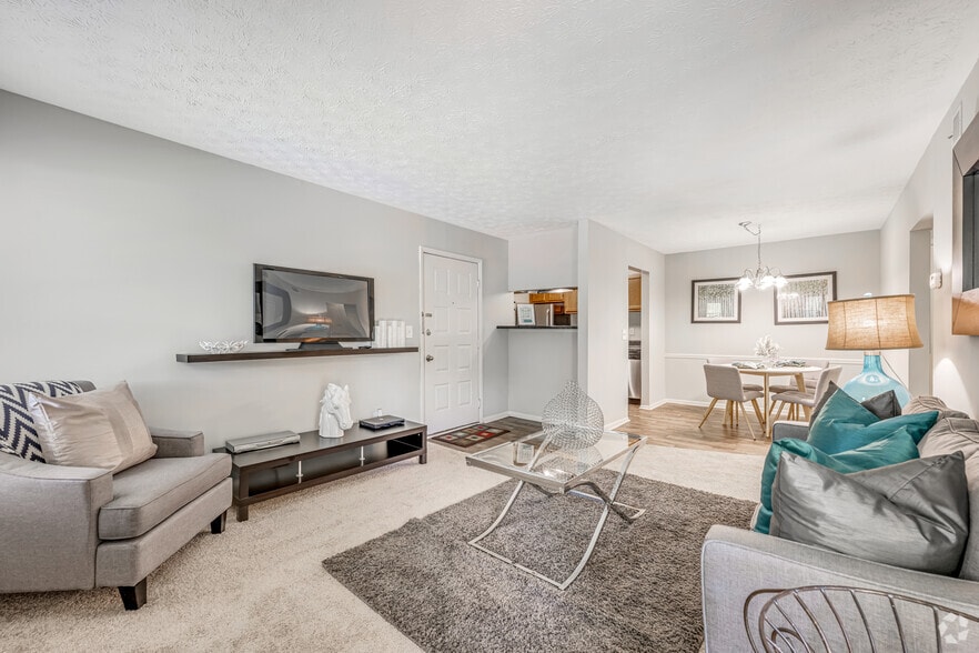 Banyan 1BR, 1BA - 855SF - Living Room - Wood Creek at Roswell