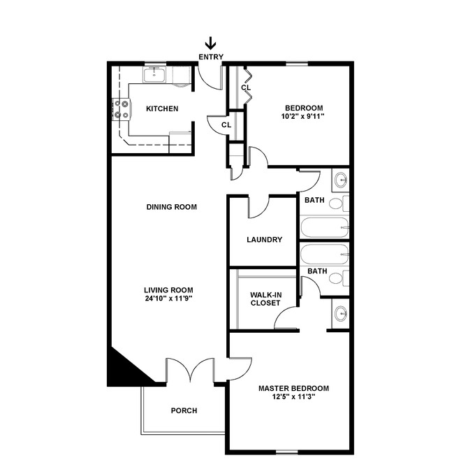 2 Bedrooms, 2 Baths, 1000 sf - 2D - Pines on Wendover Apartment Homes