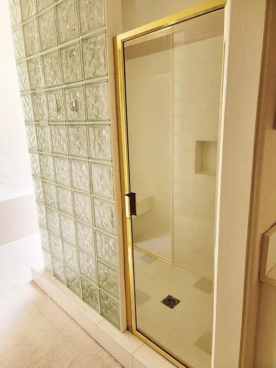 Primary bathroom shower with dual shower heads - 72836 Mesa View Dr