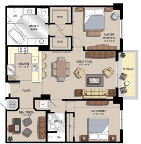 2BR/2BA - Two City Plaza