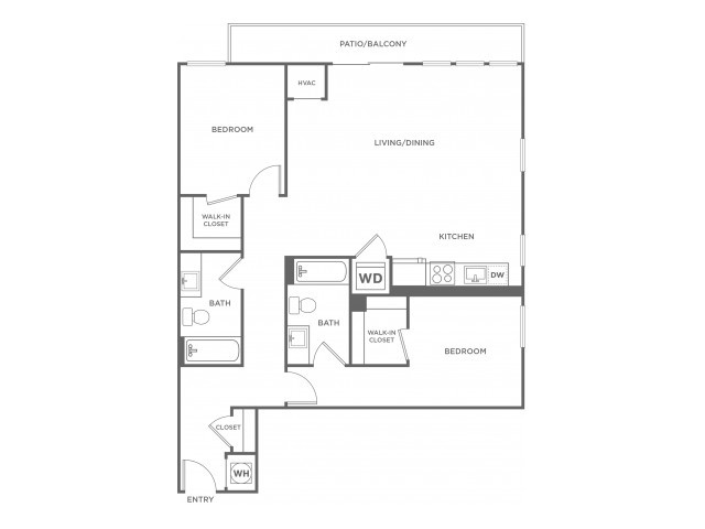 Two Bedroom Two Bath (1125 SF) - The Aspen