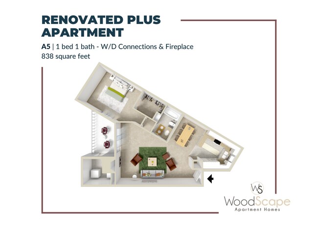 a5 washer and fireplace renovated plus - Woodscape Apartments