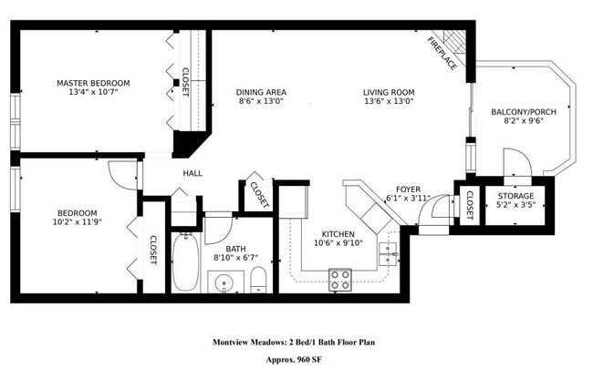 Montview Meadows 2 bedroom / 1 bathroom. Square footage and layout may vary by location. - Montview Meadows