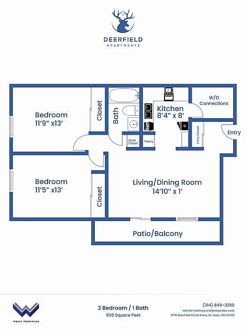 2B_1Bth_900sq - Deerfield Apartments