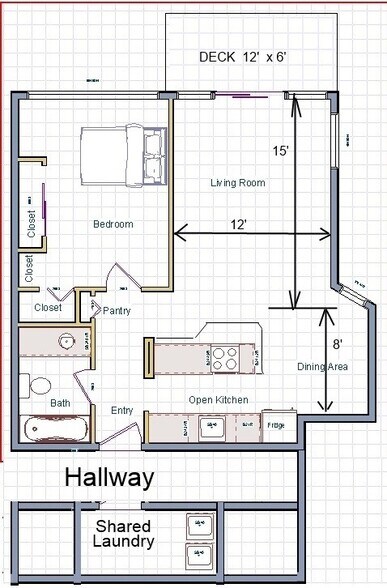 Floor Plan (W/D are just across the entryway, not shown) - 2201 3rd Ave